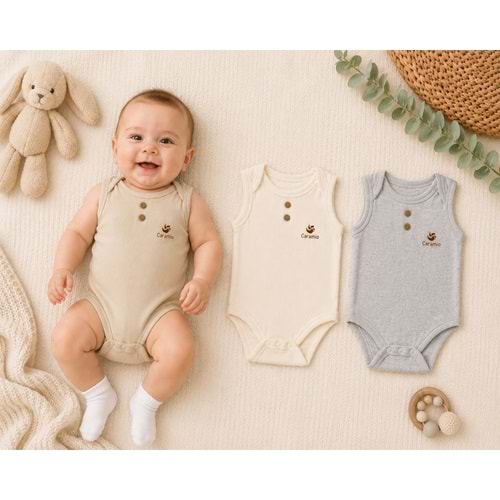 Canario Sıfır Kol Unisex 3 Lü Zıbın Kutuda Set 0-3 Aylık -BA8042227 - BEJ