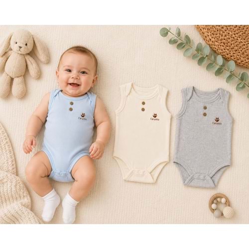 Canario Sıfır Kol Unisex 3 Lü Zıbın Kutuda Set 0-3 Aylık -BA8042227 - MAVİ