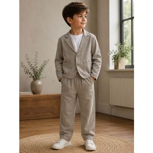 Dmb Erkek 3 Lü Ceketli Keten Kumaş Takım 3-7 Yaş -DM7569750 - AÇIK KAHVE