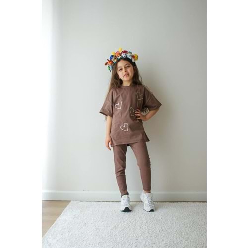 Jeliboom Kids Kalp Nakışlı Taytlı Kız İkili Takım 3-10 Yaş -Lİ6729220 - KAHVERENGİ