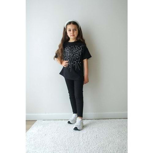 Jeliboom Kids Taşlı Taytlı Kız İkili Takım 3-10 Yaş -JE6716220 - SİYAH