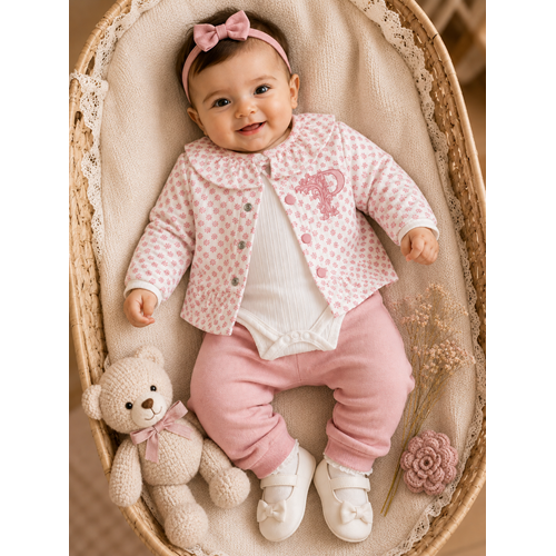 Mini Pakel P Nakışlı Kız Üçlü Takım 3-12 Aylık -BA1487278 - GÜL KURUSU