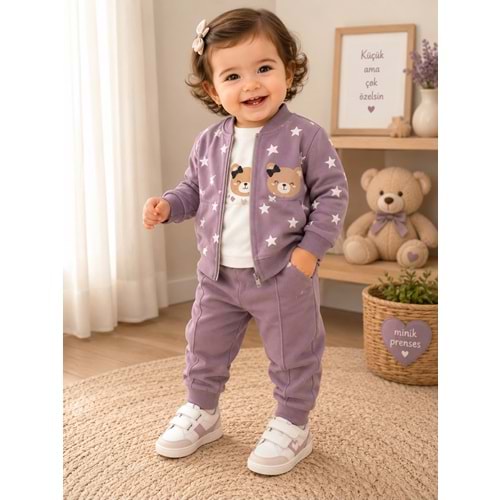 Yakup Bebe Kız Hırkalı Üçlü Takım 1-4 Yaş -BA656335 - MOR