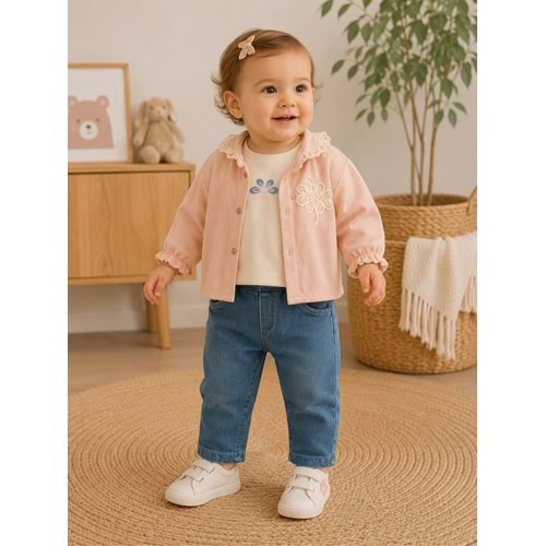 Hippıl Baby Kot Pantolonlu Ceketli Kız Üçlü Takım 1-4 Yaş -BAY7087615 - PEMBE
