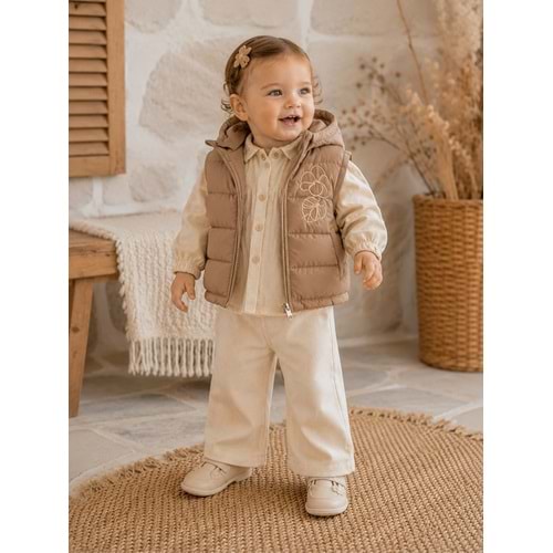 Hippıl Şişme Yelekli Gömlekli Kız Üçlü Takım 1-4 Yaş -BAY7089636 - KAHVERENGİ
