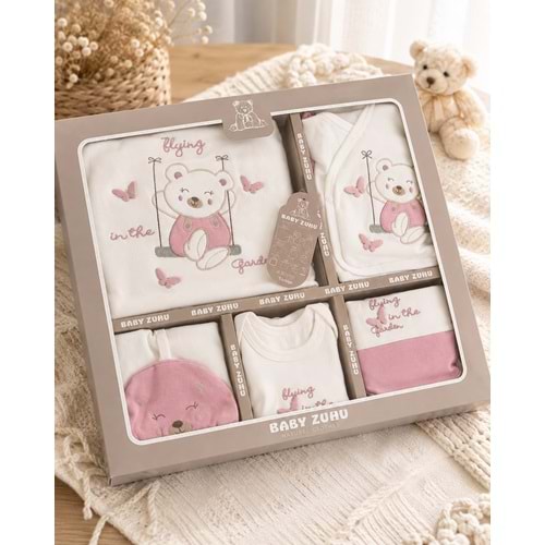 Baby Zuhu Kelebekli Salıncaklı Ayı Nakışlı Kız 10 Lu Hastane Çıkışı -KAY2089654 - PEMBE