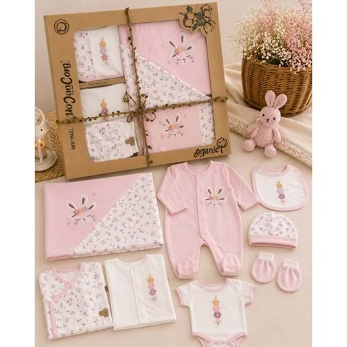 Concon Baby Tavşan Çiçek Nakışlı Kız 10 Lu Hastane Çıkışı -KAY1674605 - PEMBE