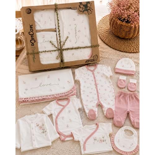 Concon Baby Organik Waffle Love Nakışlı Kız 10 LU Hastane Çıkışı -KAY1669605 - BEYAZ