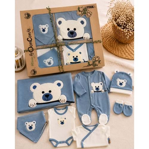 Concon Baby Organik Panda Nakışlı Lüx Erkek 10 Lu Hastane Çıkışı-KAY1661608 - MAVİ