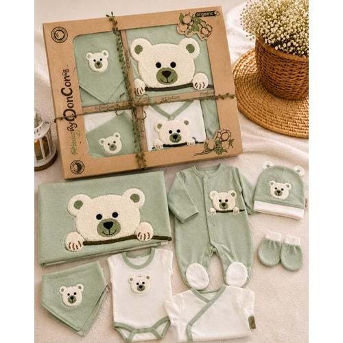 Concon Baby Organik Panda Nakışlı Lüx Erkek 10 Lu Hastane Çıkışı-KAY1661608 - YEŞİL
