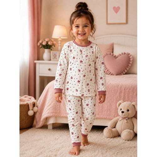 Miniworld Uğur Böceği Baskılı Sıfır Yaka Kız 3-6 Yaş Pijama Takımı -BAY17553190 - GÜL KURUSU