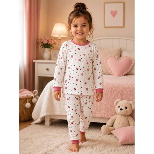 Miniworld Uğur Böceği Baskılı Sıfır Yaka Kız 3-6 Yaş Pijama Takımı -BAY17553190 - PEMBE