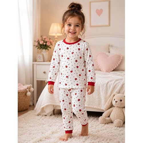 Miniworld Uğur Böceği Baskılı Sıfır Yaka Kız Pijama Takımı 6-24 Aylık -BAY18828155 - KIRMIZI