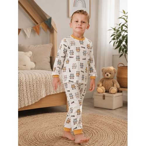 Miniworld Bear Baskılı Sıfır Yaka Erkek Pijama Takımı 3-6 Yaş -BAY17524189 - HARDAL
