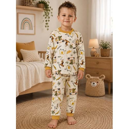 Miniworld Araba Baskılı Sıfır Yaka Erkek Pijama Takımı 3-6 Yaş -BAY17506189 - HARDAL