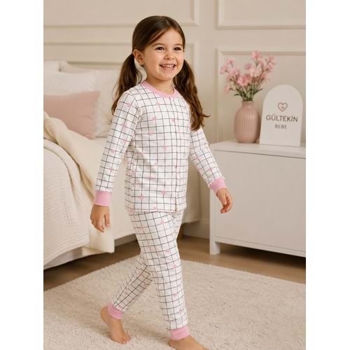 Miniworld Kalp Baskılı Çıtçıtlı Kız 3-6 Yaş Pijama Takımı -BAY17556205 - PEMBE