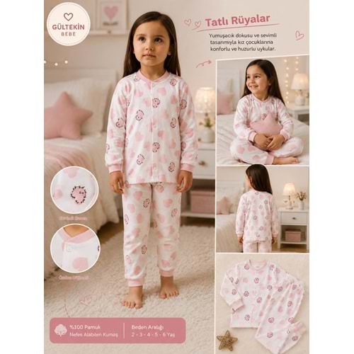 Miniworld Kalp Baskılı Çıtçıtlı Kız 3-6 Yaş Pijama Takımı -BAY17517205 - AÇIK PEMBE