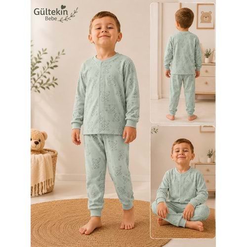 Miniworld Ayıcık Baskılı Çıtçıtlı Erkek 3-6 Yaş Pijama Takımı -BAY17509204 - SU YEŞİLİ