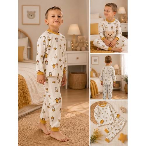 Miniworld Tavşan Baskılı Sıfır Yaka Erkek 6-24 Aylık Pijama Takımı -BAY18735155 - HARDAL