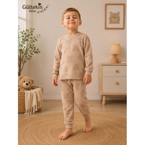 Miniworld Ayıcıklı Baskılı Sıfır Yaka Erkek 6-24 Aylık Pijama Takımı -BAY18723155 - KAHVERENGİ