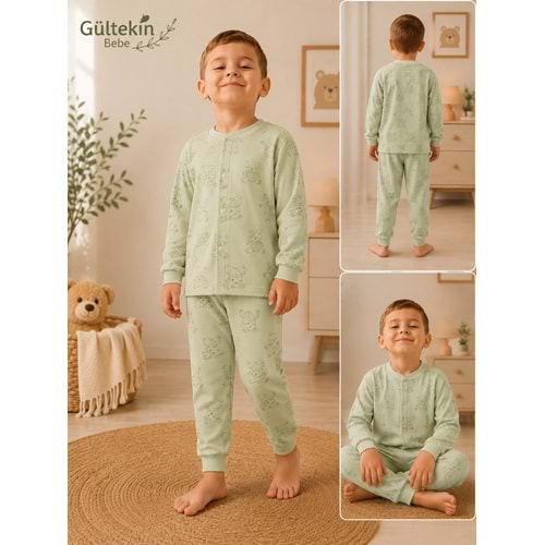Miniworld Ayıcıklı Baskılı Çıtçıtlı Erkek 6-24 Aylık Pijama Takımı -BAY18724169 - AÇIK YEŞİL