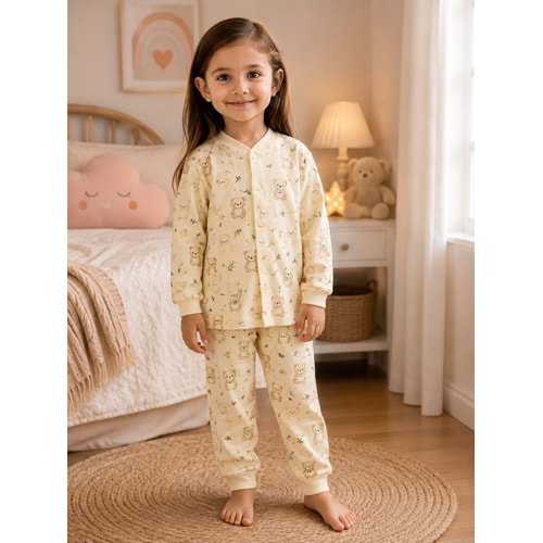 Miniworld Ayıcıklı Baskılı Çıtçıtlı Kız 6-24 Aylık Pijama Takımı -BAY18728169 - SARI