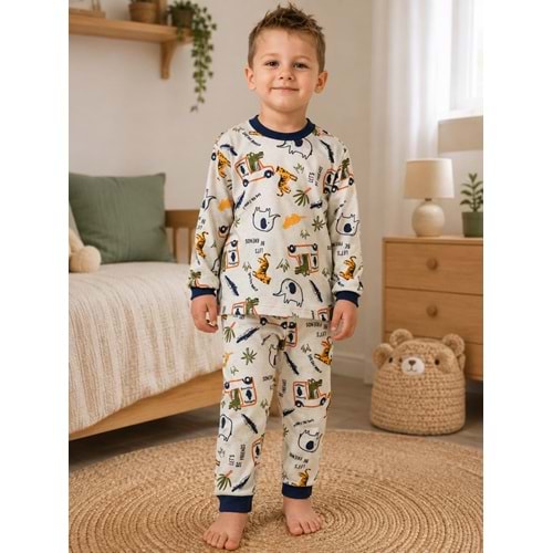 Miniworld Araba Baskılı Sıfır Yaka 6-24 Aylık Pijama Takımı -BAY18721155 - İNDİGO