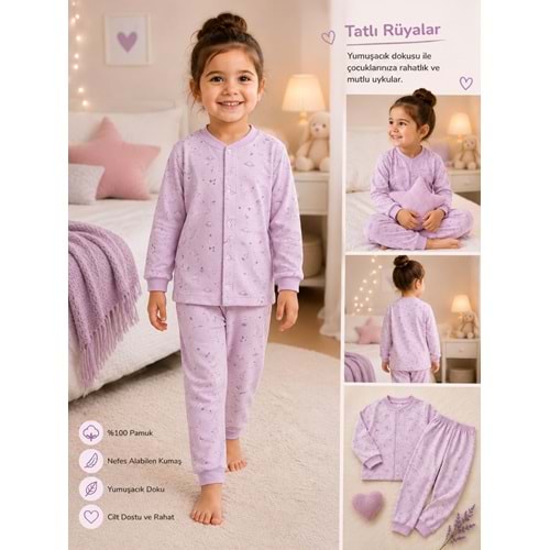 Miniworld Deniz Atı Baskılı Çıtçıtlı 6-24 Aylık Kız Pijama Takımı -BAY18829169 - LİLA