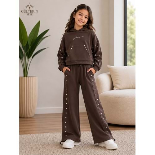 Son Öz Bebe Yıldız Baskılı Kız İkili Eşofman Takımı 8-12 Yaş -SO0037765 - KAHVERENGİ