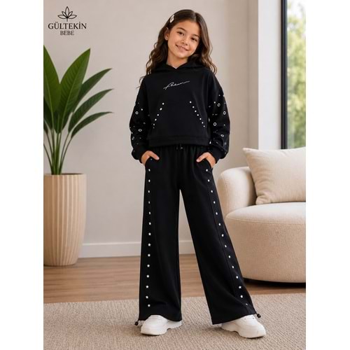 Son Öz Bebe Yıldız Baskılı Kız İkili Eşofman Takımı 8-12 Yaş -SO0037765 - SİYAH