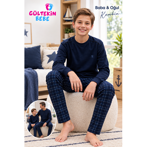 Tarık İnterlok Kumaş Ekose Model Gez Boy Erkek Pijama Takımı 11-16 Yaş -TA4447470 - LACİVERT