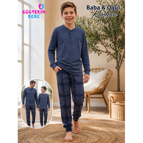 Tarık İnterlok Kumaş Ekose Model Gez Boy Erkek Pijama Takımı 11-16 Yaş -TA4439470 - İNDİGO