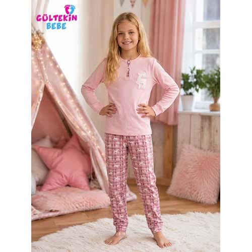 Tarık İnterlok Kumaş Geyik Nakışlı Kız Pijama Takımı 11-16 Yaş -TA6736470 - PEMBE