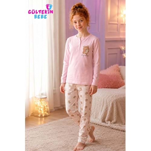 Tarık İnterlok Kumaş Ayıcık Baskılı Kız Pijama Takımı 11-16 Yaş -TA6750470 - PEMBE