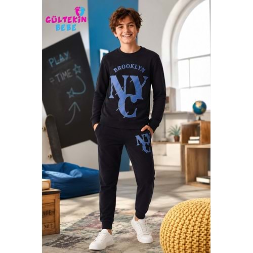 Tarık İnterlok Kumaş NYC Baskılı Erkek Pijama Takımı 11-16 Yaş -TA4403470 - SİYAH