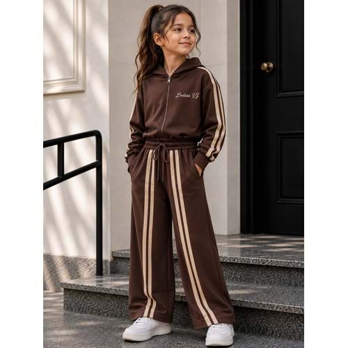 Vız Vız Kids İkili Kız Fermuarlı Eşofman Takımı 4-8 Yaş -VI1367680 - KAHVERENGİ