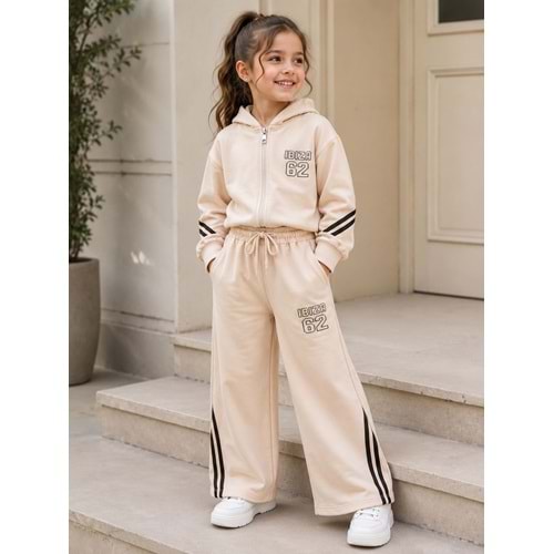 Vız Vız Kids 62 Baskılı İkili Kız Fermuarlı Eşofman Takımı 4-8 Yaş -VI1320580 - BEJ