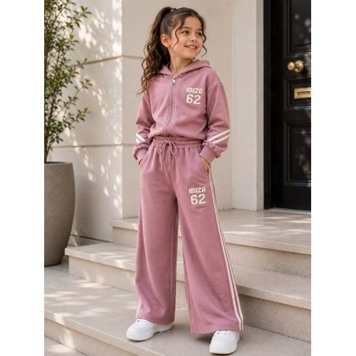Vız Vız Kids 62 Baskılı İkili Kız Fermuarlı Eşofman Takımı 4-8 Yaş -VI1320580 - GÜL KURUSU
