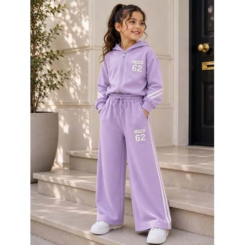 Vız Vız Kids 62 Baskılı İkili Kız Fermuarlı Eşofman Takımı 4-8 Yaş -VI1320580 - LİLA