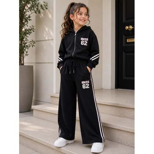 Vız Vız Kids 62 Baskılı İkili Kız Fermuarlı Eşofman Takımı 4-8 Yaş -VI1320580 - SİYAH