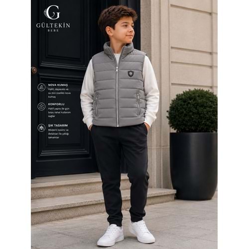 Nova Kumaş Erkek Şişme Yelek 7-11 Yaş -BE105552036579 - GRİ