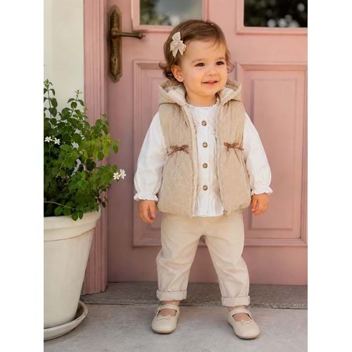 Hippıl Baby Şişme Yeleği Taşlı Gömlekli 3 Lü Kız Takım 1-4 Yaş -BA7091750 - BEJ
