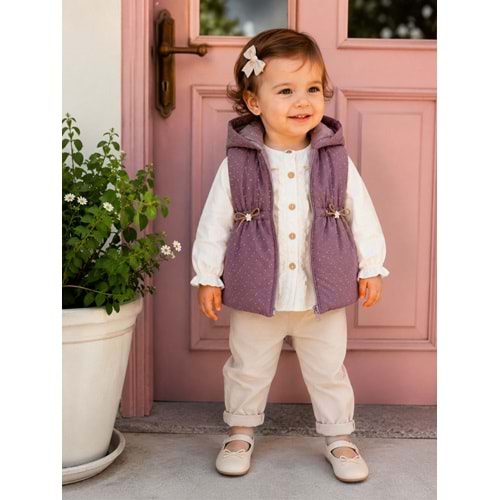 Hippıl Baby Şişme Yeleği Taşlı Gömlekli 3 Lü Kız Takım 1-4 Yaş -BA7091750 - MOR