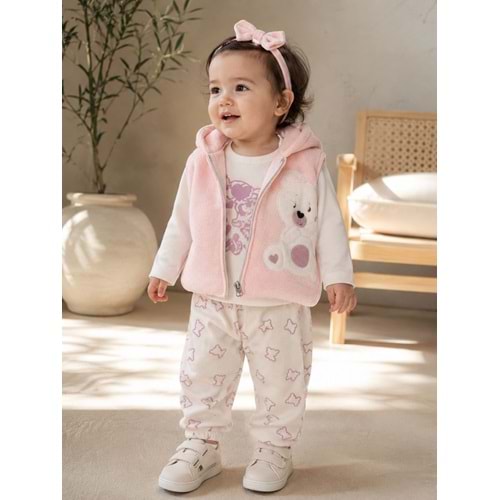 Hippıl Baby Ayıcık DesenliKız Şişme Yelekli Kız Üçlü Takım 2-4 Yaş -BA7037630 - SOMON