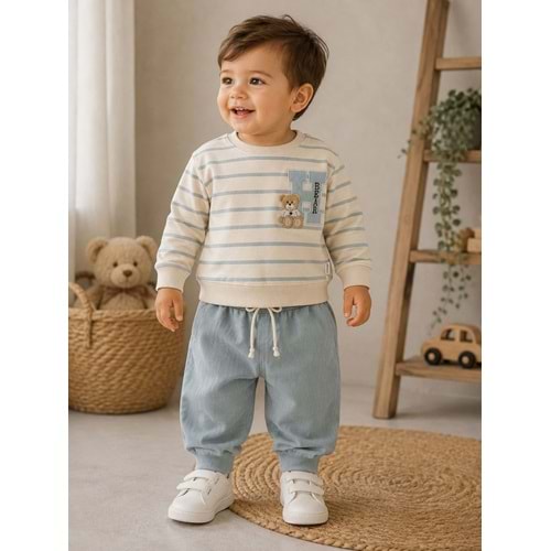 Mina Mino Baby H Harf Baskılı Penye Altlı Erkek İkili Takım 2-5 Yaş -BA463100270 - MAVİ