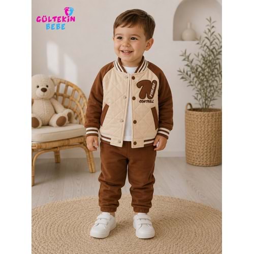 Donino Baby N Nakışlı Erkek Ceketli Erkek Üçlü Takım 9-24 Aylık -BA465538426 - KAHVERENGİ