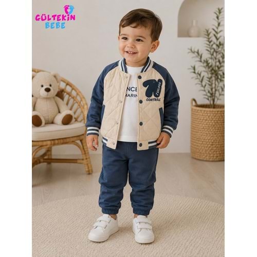 Donino Baby N Nakışlı Erkek Ceketli Erkek Üçlü Takım 9-24 Aylık -BA465538426 - MAVİ