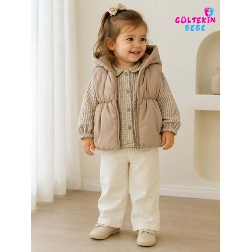 Hippıl Baby Ekose Gömlekli Kız Şişme Yelekli Üçlü Takım 9-24 Aylık -BA462578646 - KAHVERENGİ