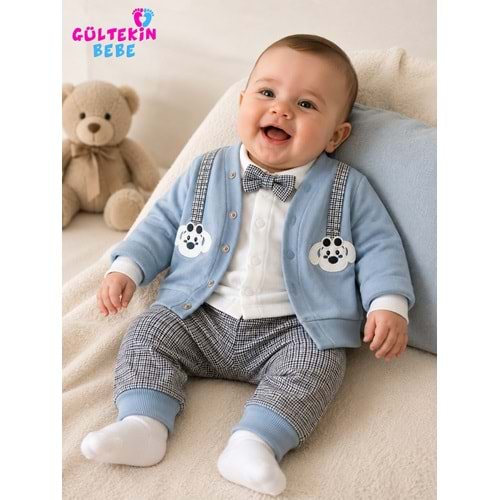Agucuk Baby Köpek Askılı Erkek 3 Lü Ceketli Takım 3-9 Aylık -BA433532284 - MAVİ