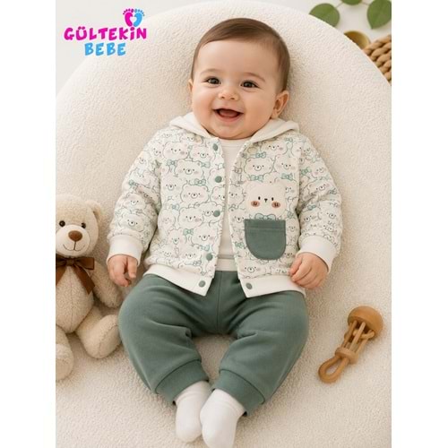 Agucuk Baby Papyonlu Ayıcıklar Ceketli 3 lü Erkek Takım 3-12 Aylık -BA455947281 - YEŞİL